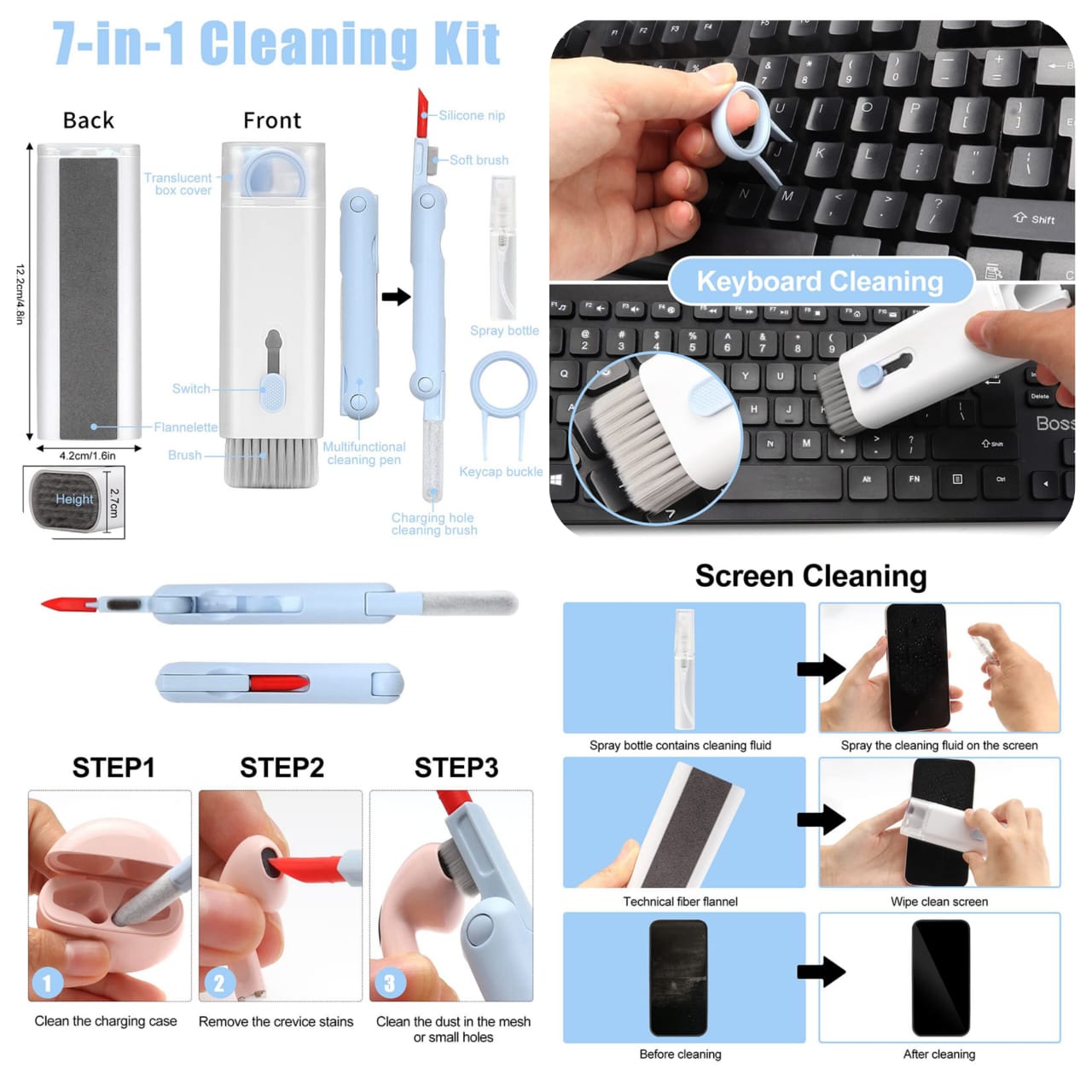 7 in 1 Multi-Function Keyboard Cleaning Kit-FlyingCart.pk