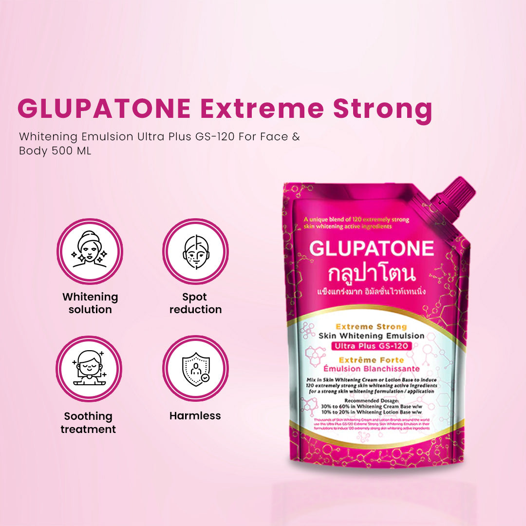 GLUPATONE Extreme Strong Whitening Emulsion Ultra Plus GS-120 For Face & Body 500ml - FlyingCart.pk