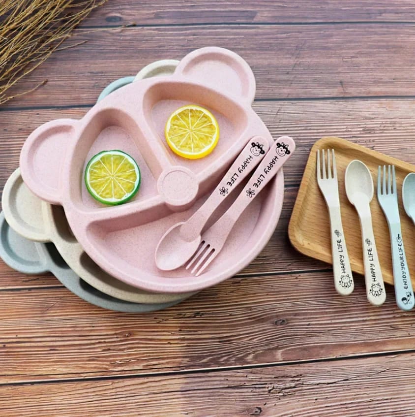 Bear Shape Plate Set with Spoons and Fork - 5pcs-FlyingCart.pk