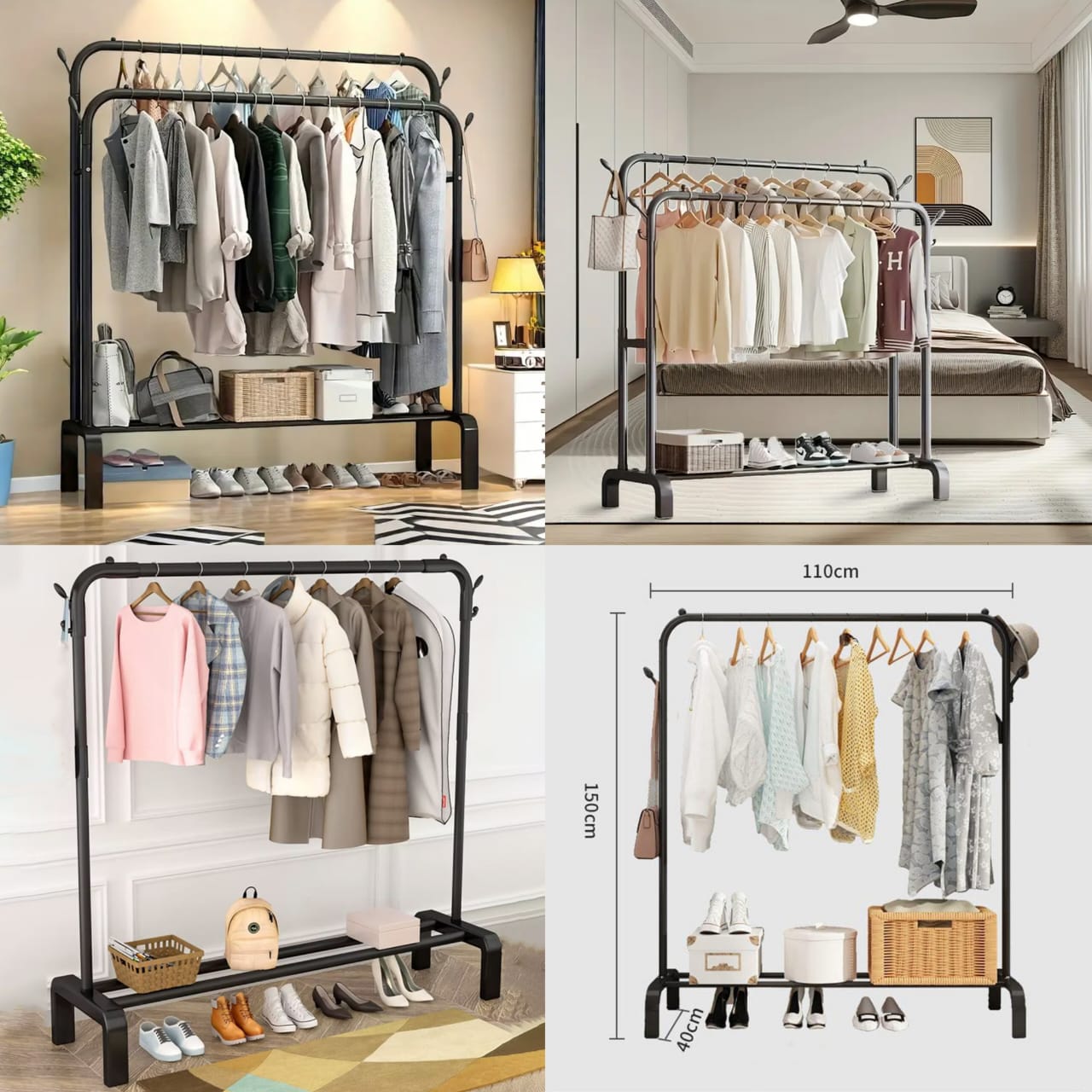 Multi-Purpose Metal Clothes Hanger Rack - 50kg Capacity-FlyingCart.pk