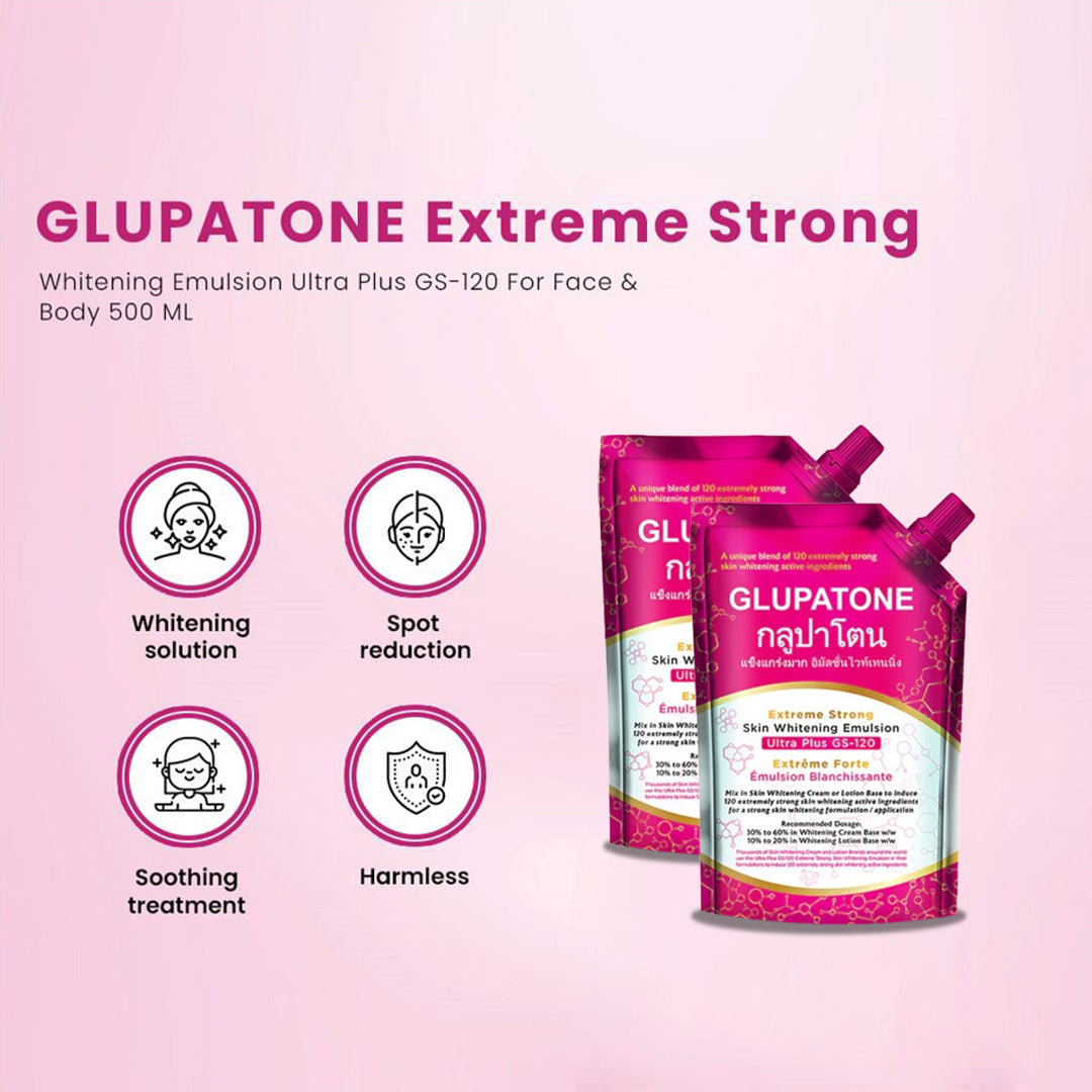 GLUPATONE Extreme Strong Whitening Emulsion Ultra Plus GS-120 For Face & Body 500ml Pack Of 2 - FlyingCart.pk