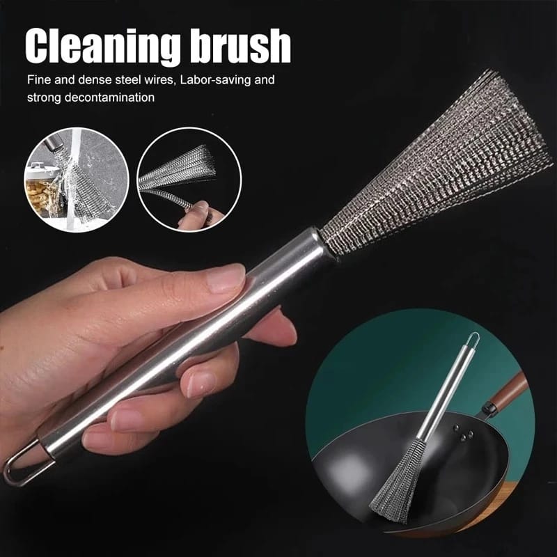 Anti-Rust Stainless Steel Pot Cleaning Brush with Long Handle-FlyingCart.pk