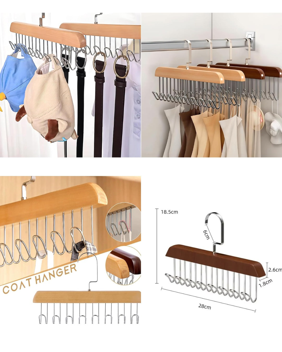 8-Hook Wooden Hanger with 360° Rotating-FlyingCart.pk