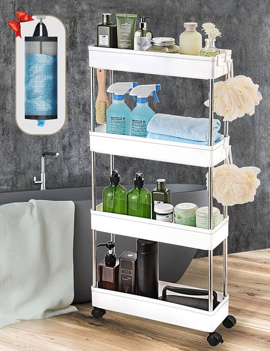 4 Tier Slim Storage Cart, Bathroom Storage Organizer