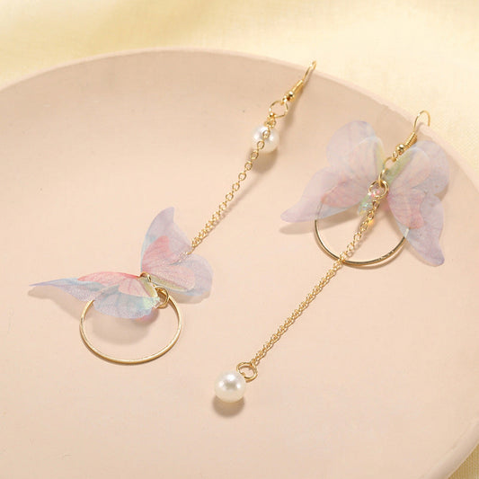 Pearl And Butterfly Dangle Wing Earrings - FlyingCart.pk