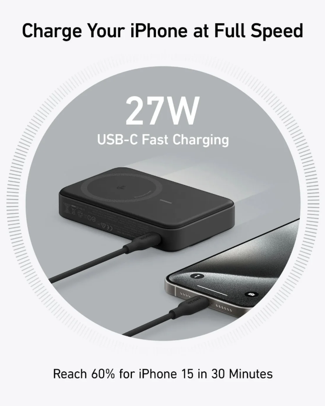 MagGo Powerbank 10k, 15w Ultra-Fast Magnetic Charging with Smart Display Black-FlyingCart.pk