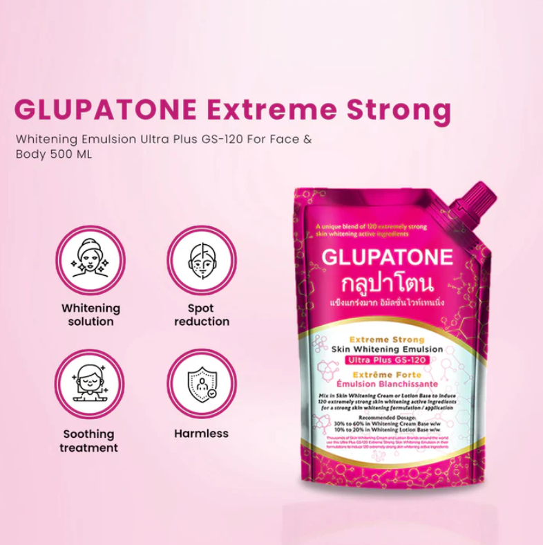 GLUPATONE Extreme Strong Whitening Emulsion 500ml With Homeo Cure Cream Pack Of 2 - FlyingCart.pk