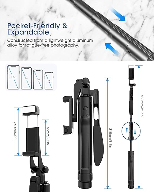 4 in 1  Selfie Stick With Bluetooth Remote and Led