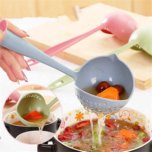 2 in 1 Long Handle Soup Spoon With Strainer Cooking Shovel - FlyingCart.pk