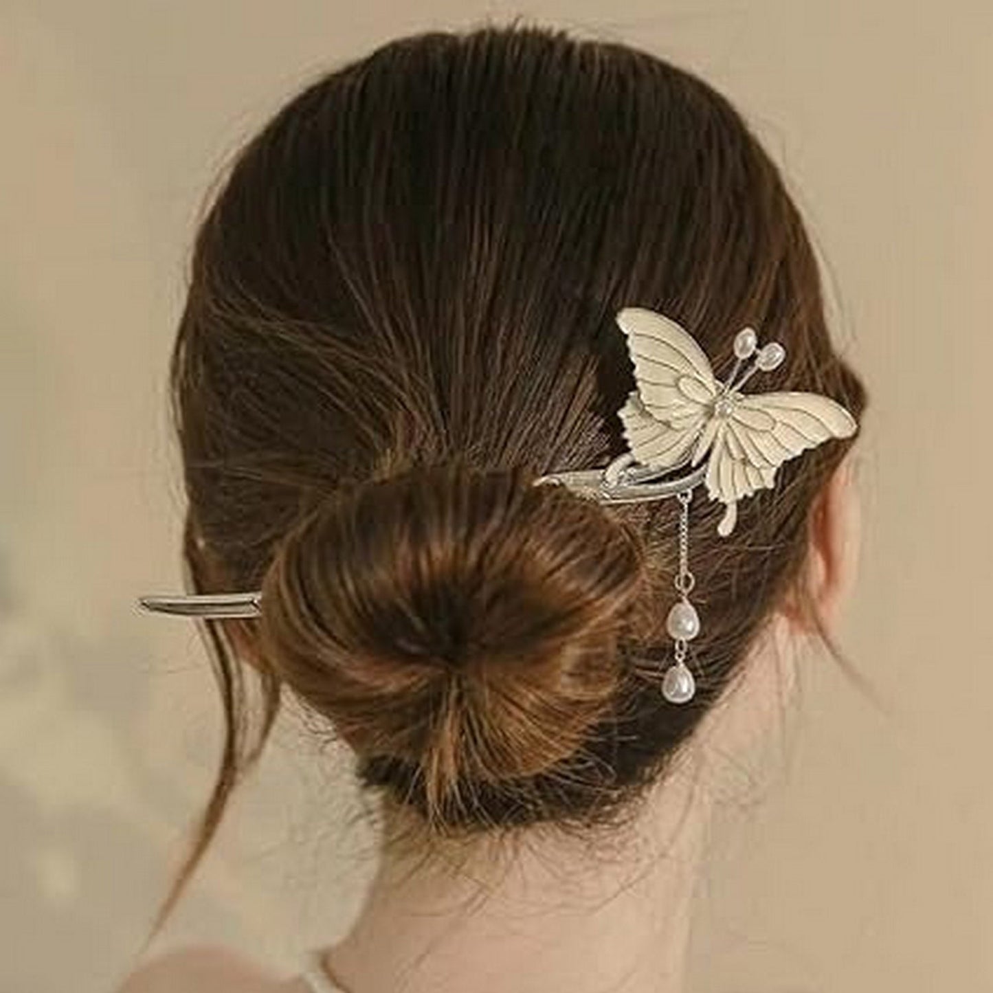 Charming Metal Hair Fork Butterfly Pearl Hair Pin - FlyingCart.pk