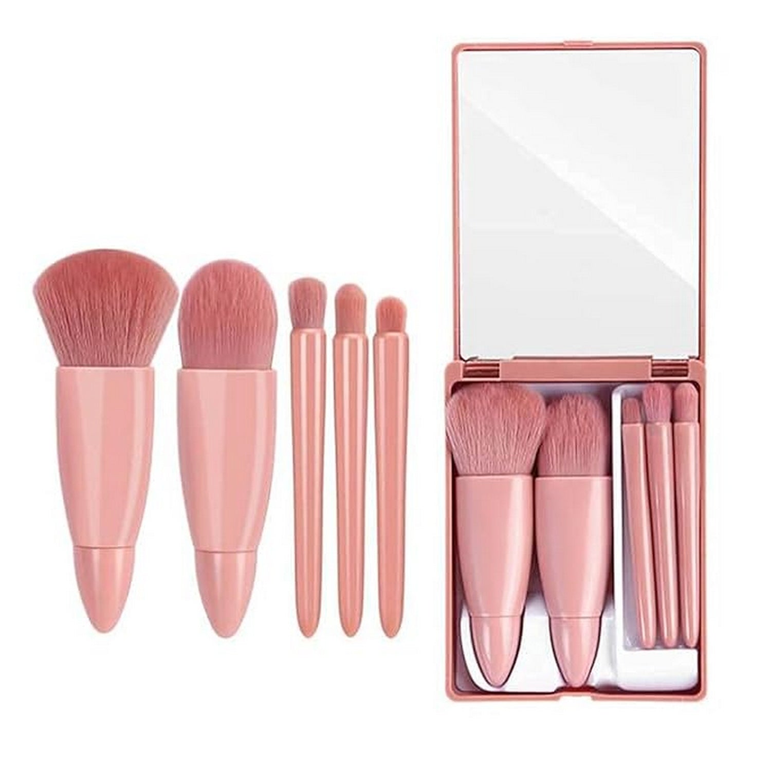 Mini Complete Function Cosmetic Brushes Kit with Mirror 5 PCS - FlyingCart.pk