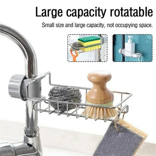 Sink Faucet Attached Stainless Steel Sponge Caddy Organizer - FlyingCart.pk