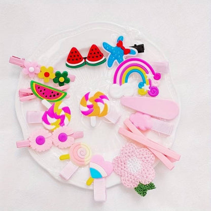 Hair Clips For Kids Cute Characters Pretty Snap Multicolor 14 Pcs - FlyingCart.pk