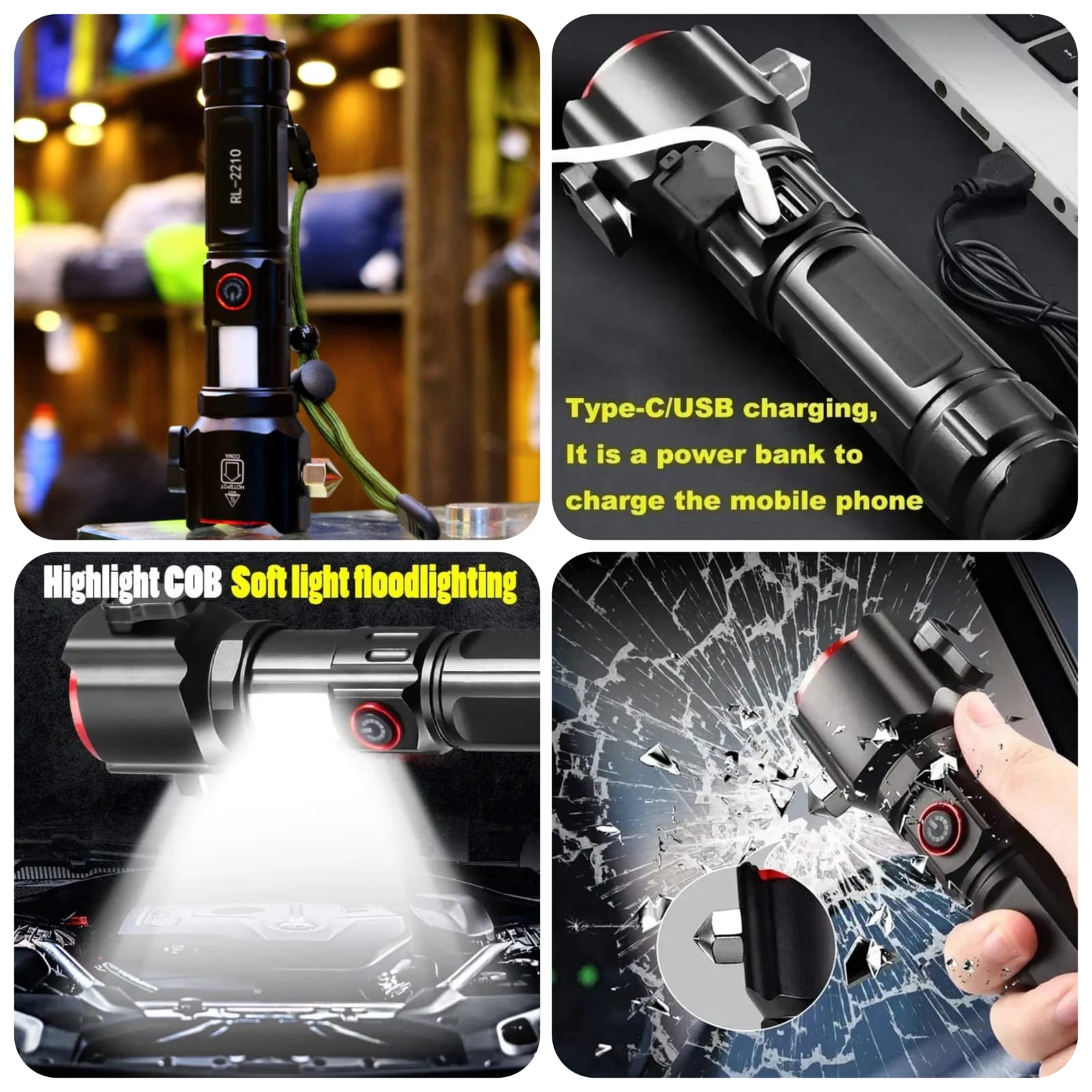 Multi-Functional Waterproof Tactical LED Flashlight (RL-2210)-FlyingCart.pk