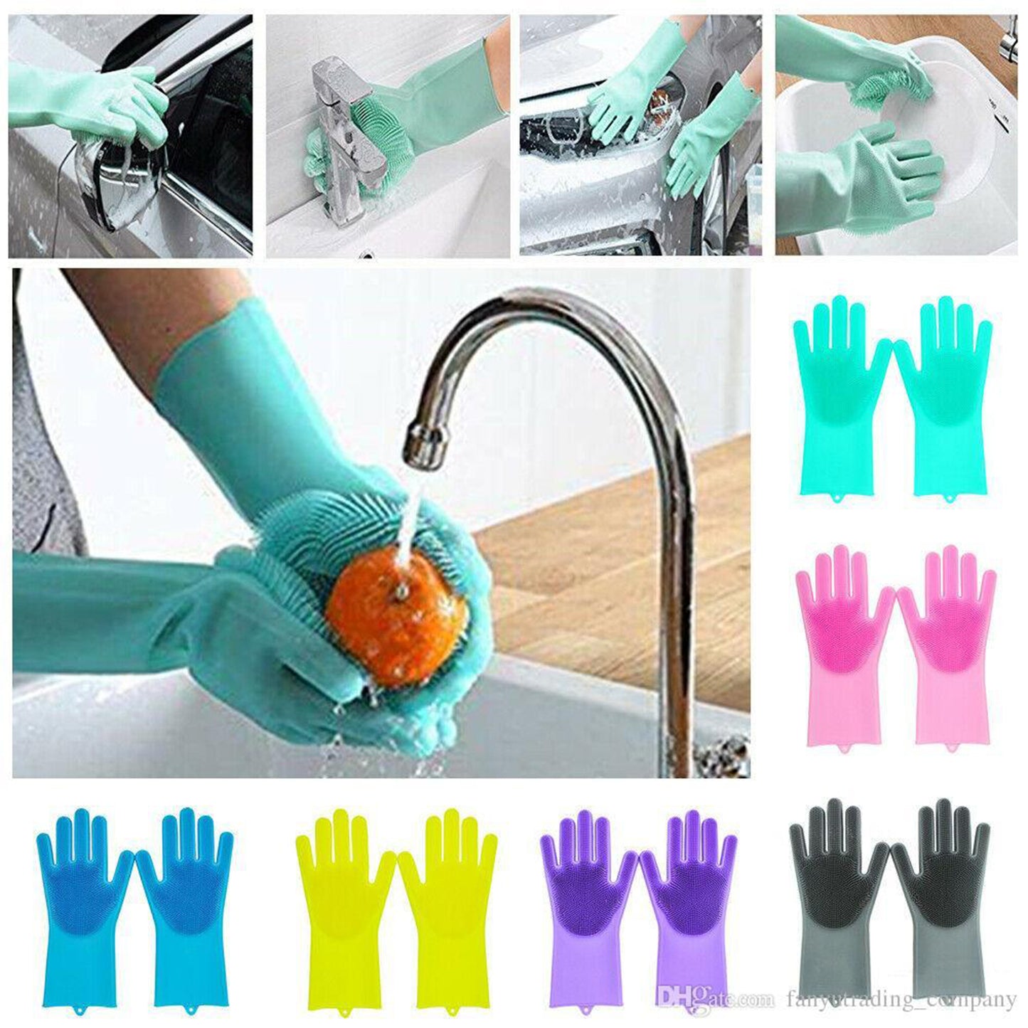 Wash Scrubber Silicone Magic Cleaning Gloves (Pair) - FlyingCart.pk
