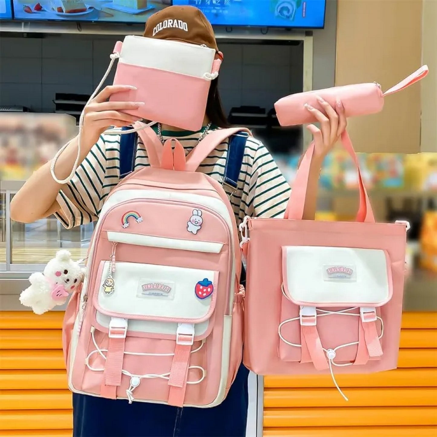 Canvas Cute School Bags for Girls 5Pcs/set - FlyingCart.pk