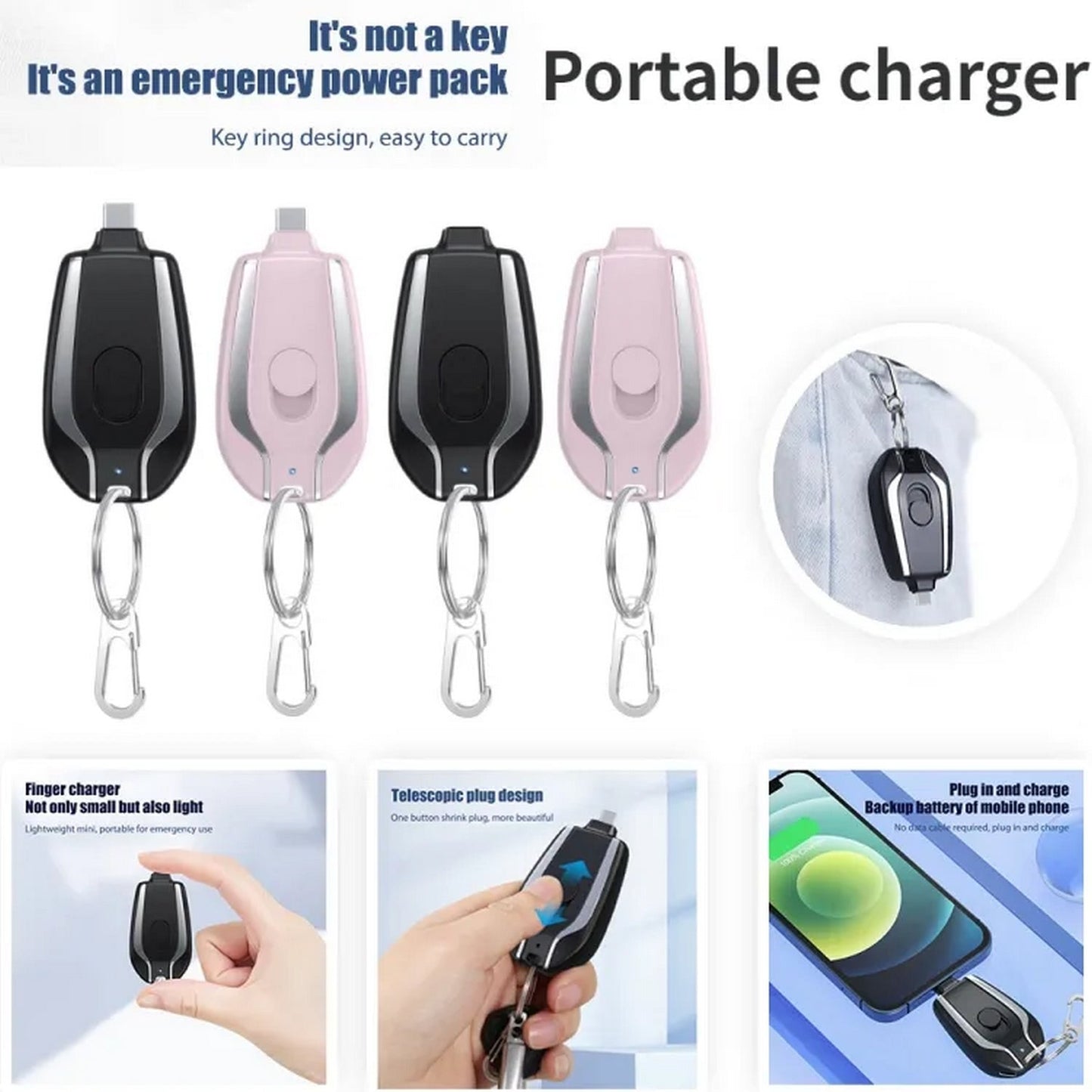 Mini Portable Keychain Power Bank For Emergency (1500 Mah) - FlyingCart.pk