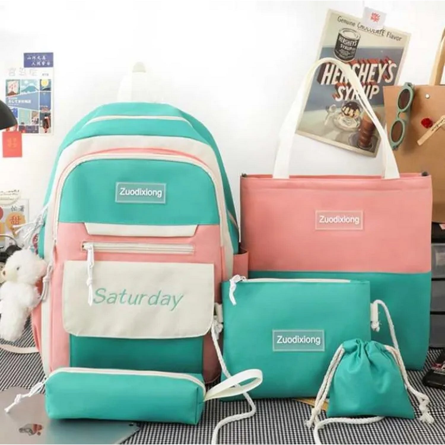 Canvas Cute School Bags for Girls 5Pcs/set - FlyingCart.pk