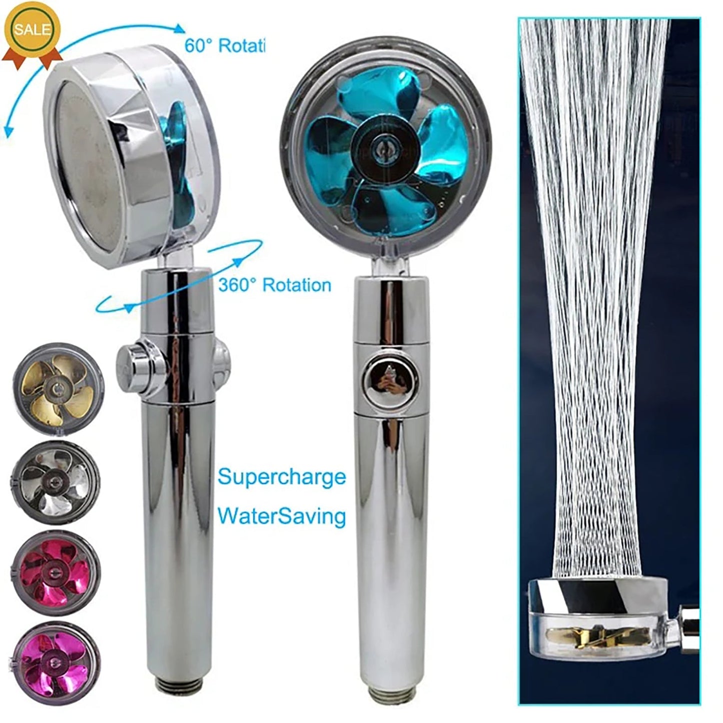 High Pressure Water Shower Head with Small Fan - FlyingCart.pk