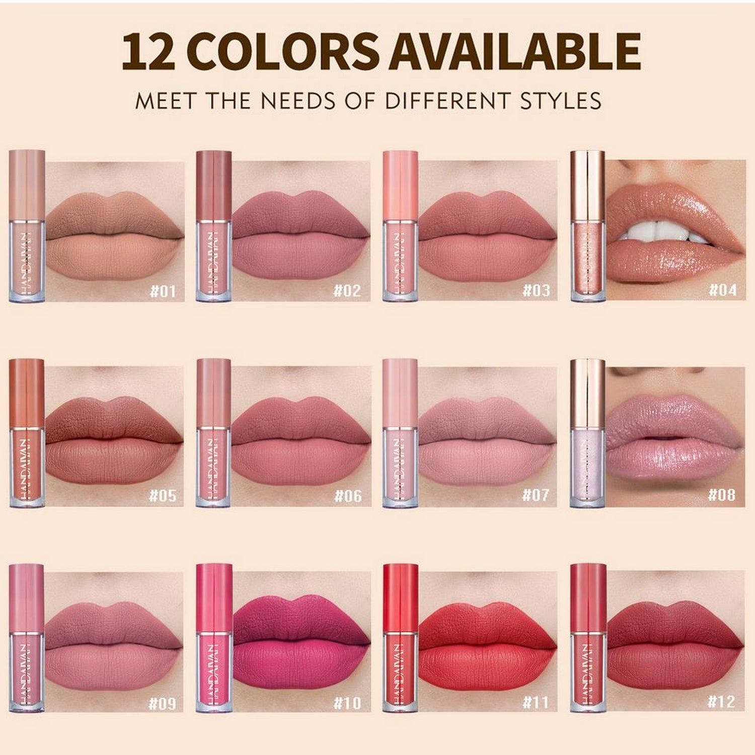 HANDAIYAN 12 Colors Matte Liquid Lipstick Set (12pcs) - FlyingCart.pk