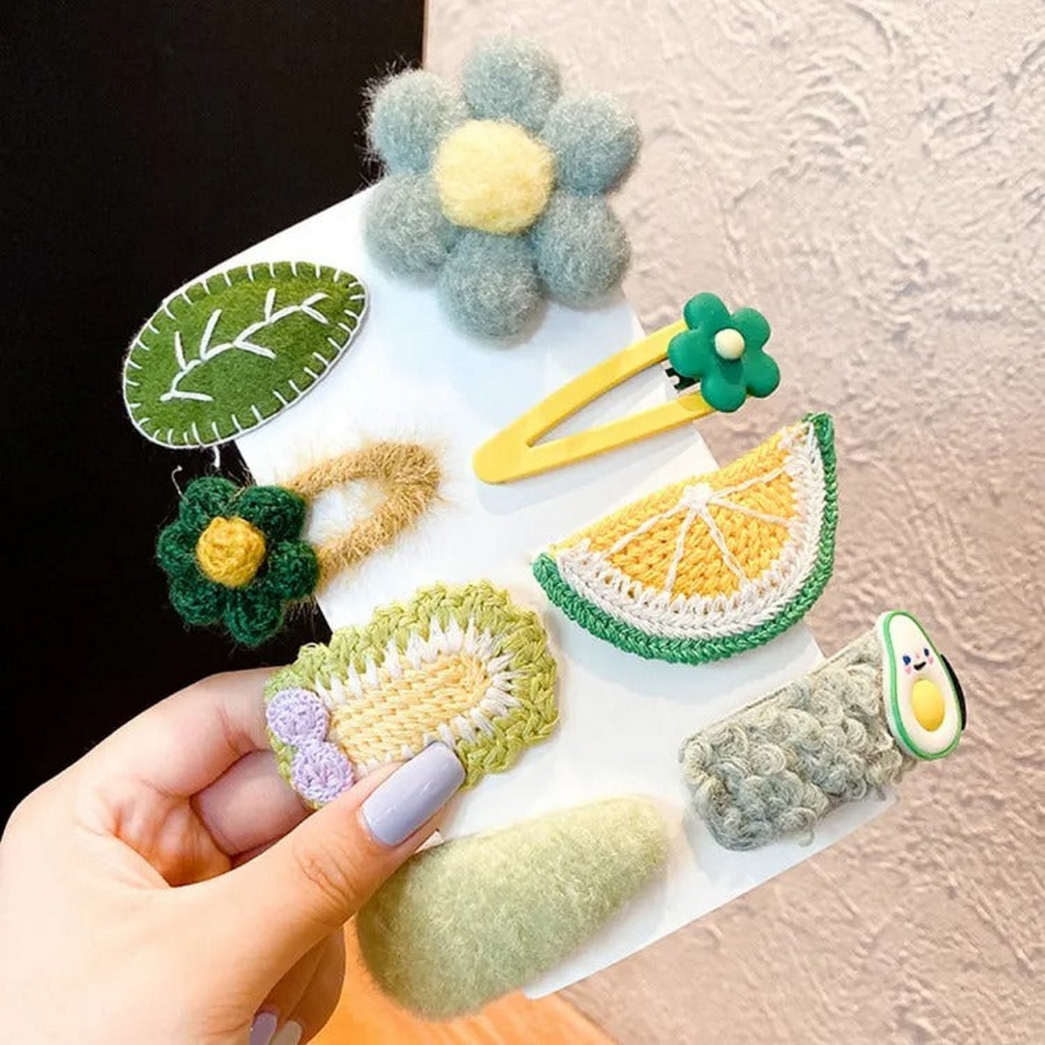 Girls Hairpin Cute Fruits Wool Knitted Hair Clips (Hand Made) 8 Pcs - FlyingCart.pk