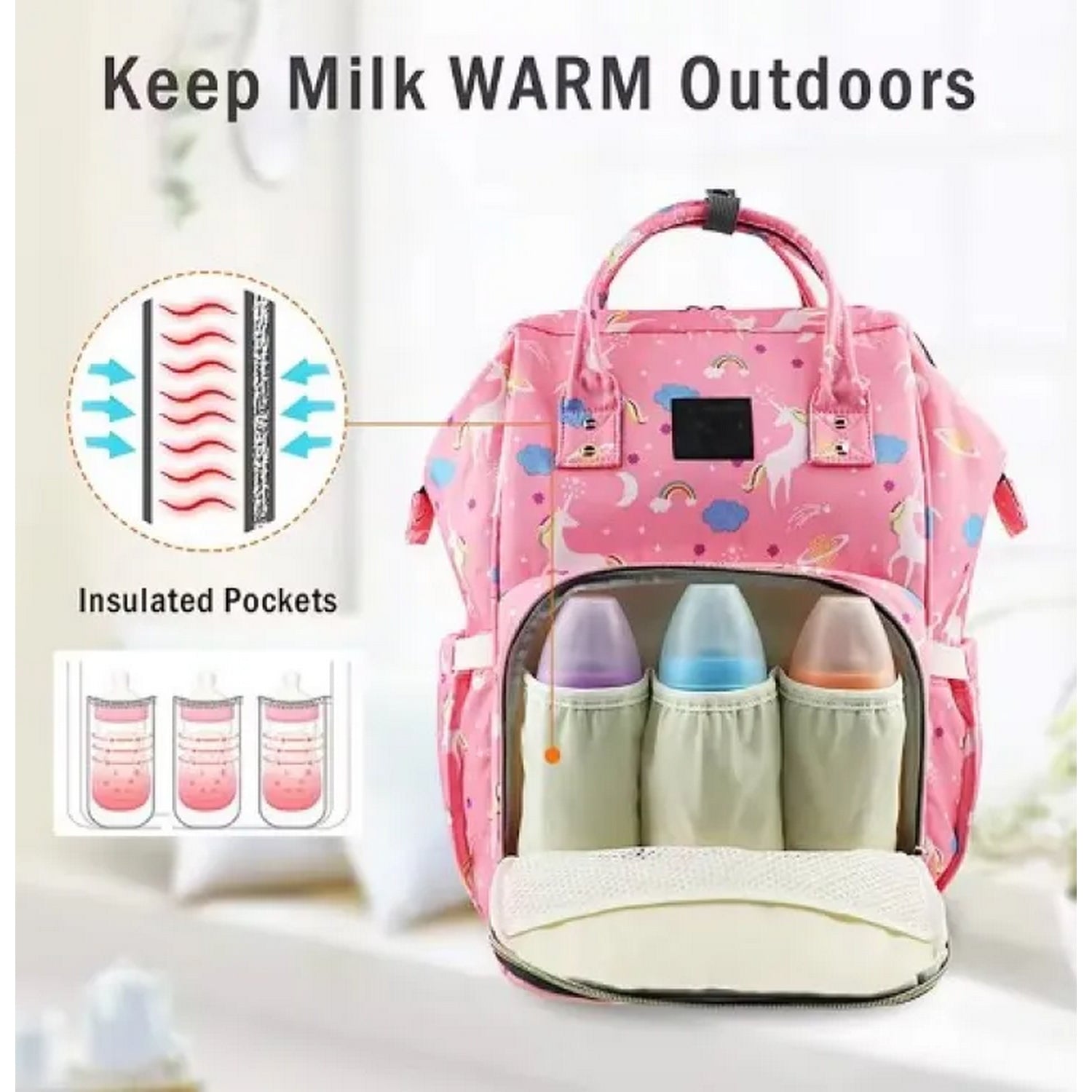 Multi Functional Large Capacity Baby Diapers Bag (Unicorn Printed) - FlyingCart.pk