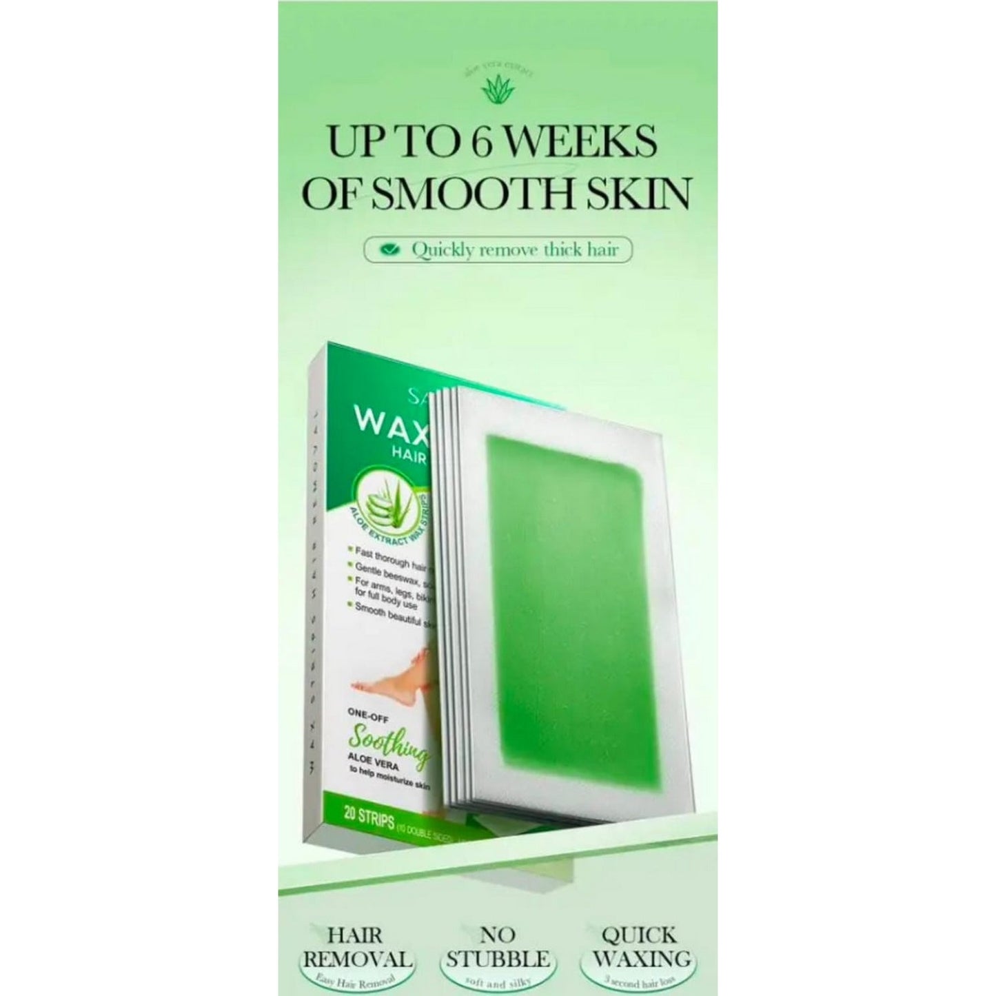 Sadoer Aloe Vera Hair Removal Wax Strips (10 Double Sided Strips) - FlyingCart.pk