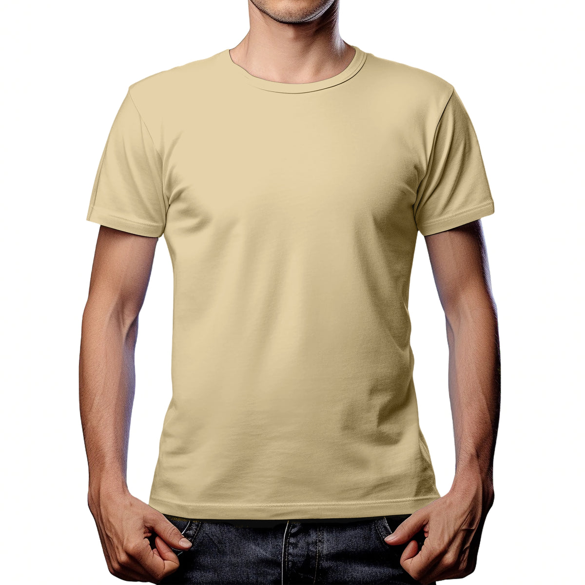 Half Sleeves  Cream T-shirt For Men