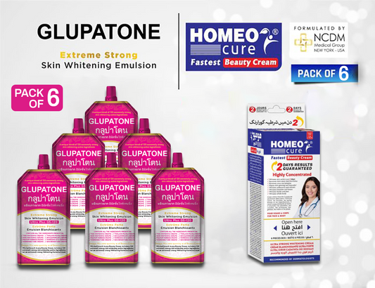 GLUPATONE Extreme Strong Whitening Emulsion 50 ml & Homeo cure pack of 6 - FlyingCart.pk