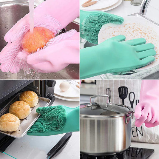 Wash Scrubber Silicone Magic Cleaning Gloves (Pair) - FlyingCart.pk
