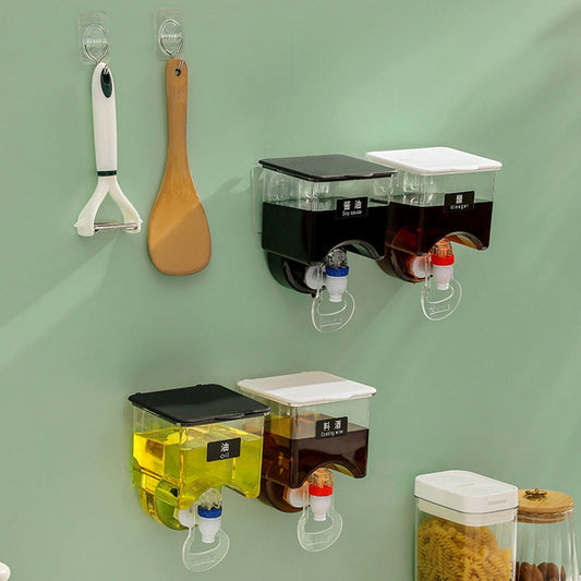 Wall Mounted Kitchen Oil Dispenser And Seasoning Box With Tap - FlyingCart.pk