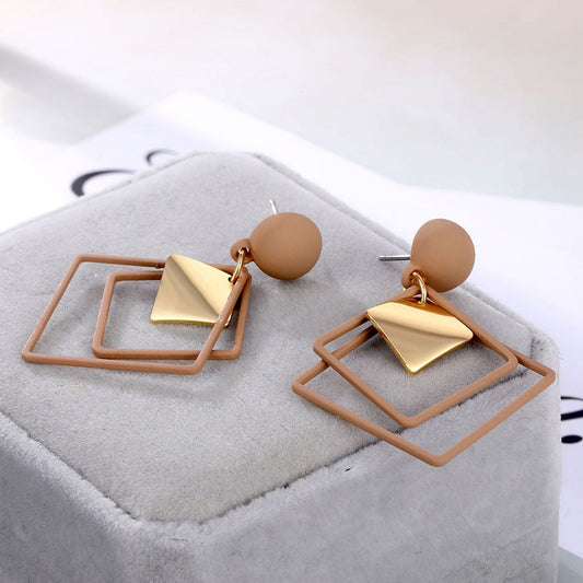 Elegant Hollowed Out Rhombuses Double Square Drop Dangle Earrings - FlyingCart.pk