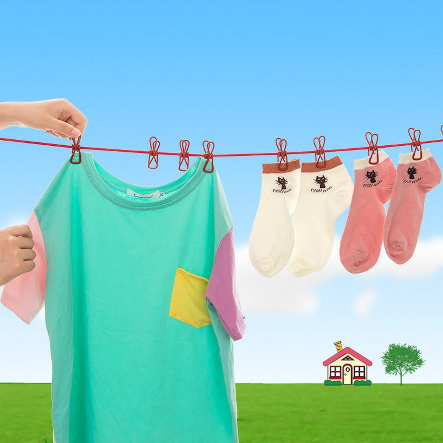 Easy Dry Portable Clothesline With 12 Clips Windproof Stretch Drying Rack - FlyingCart.pk