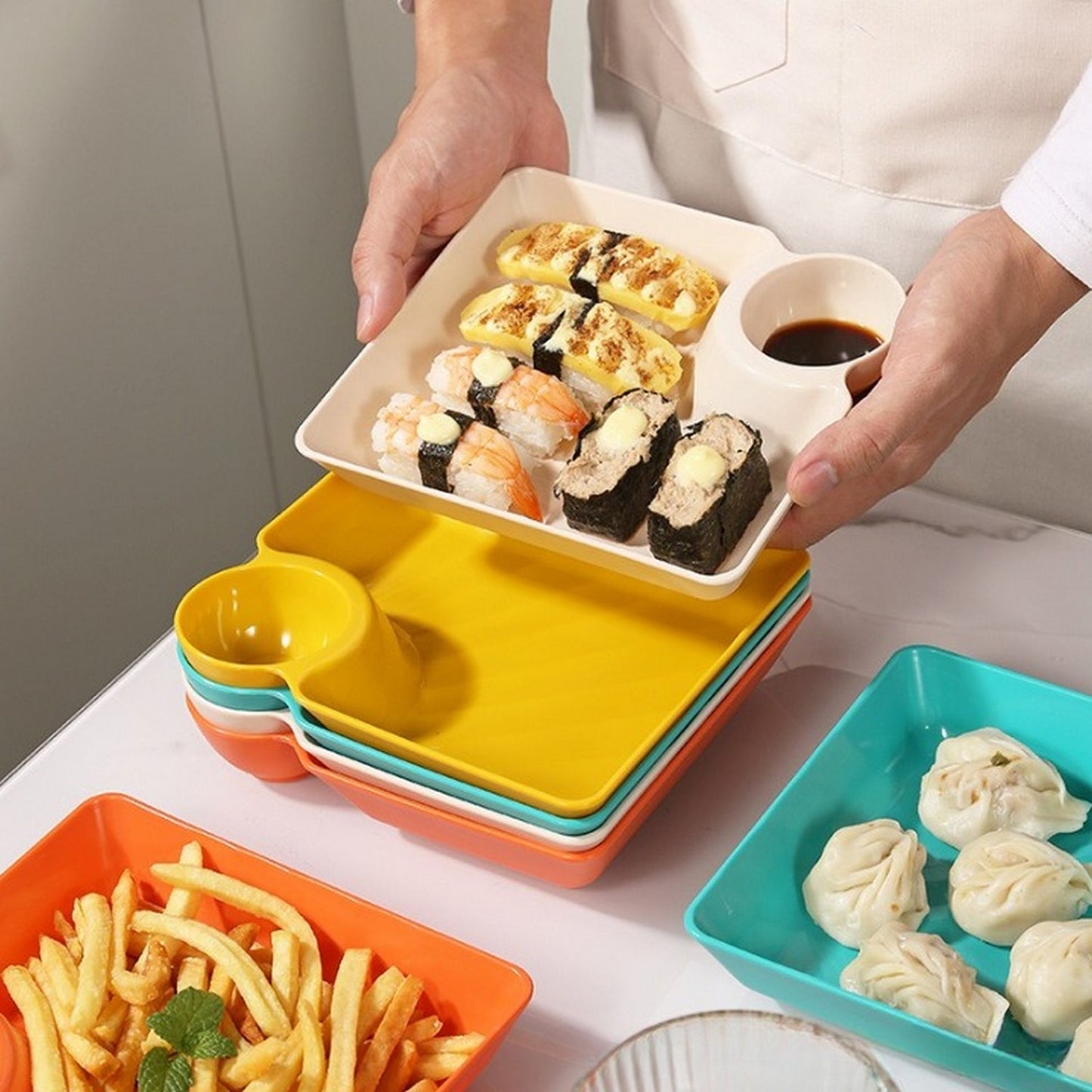 Snack Plate With Dipping Sauce Compartment - FlyingCart.pk