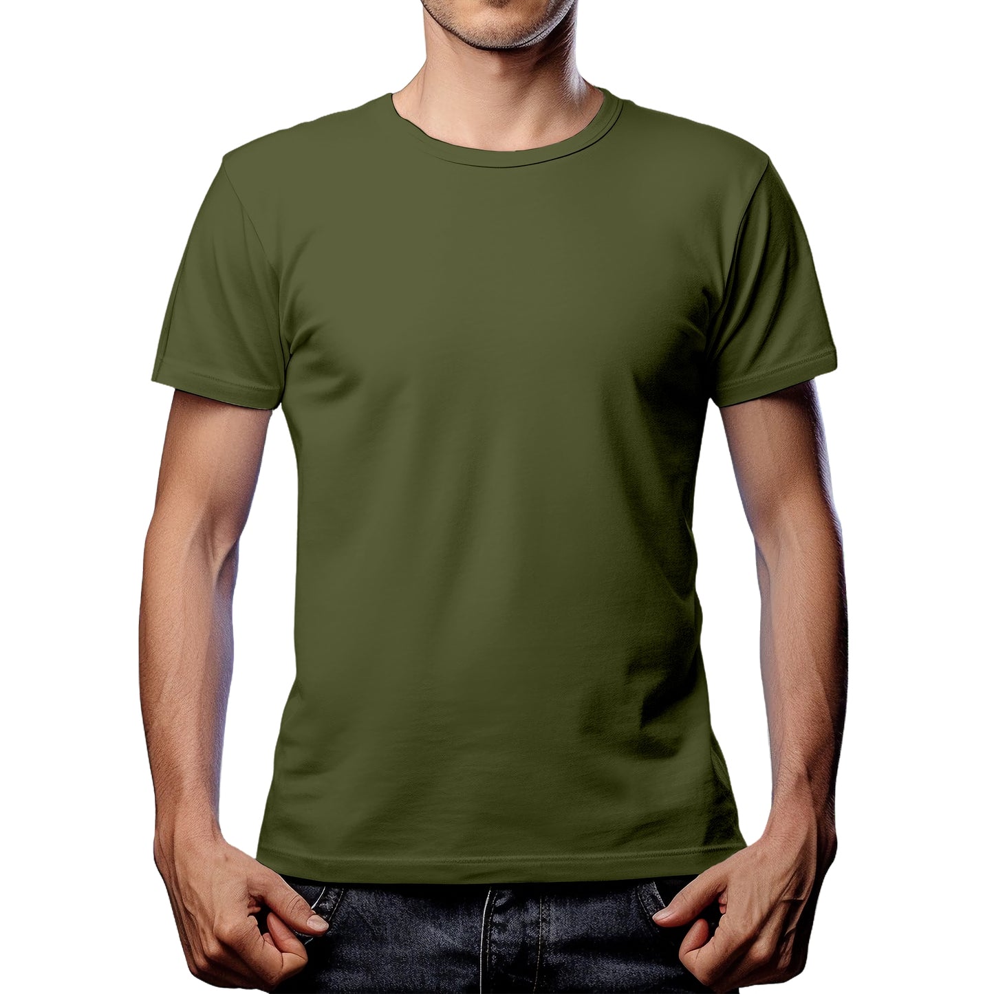 Half Sleeves Olive Green T-shirt For Men - FlyingCart.pk