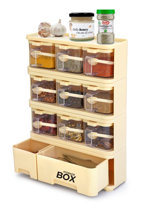 Spice Rack With 9 Spice Jars And Spoons