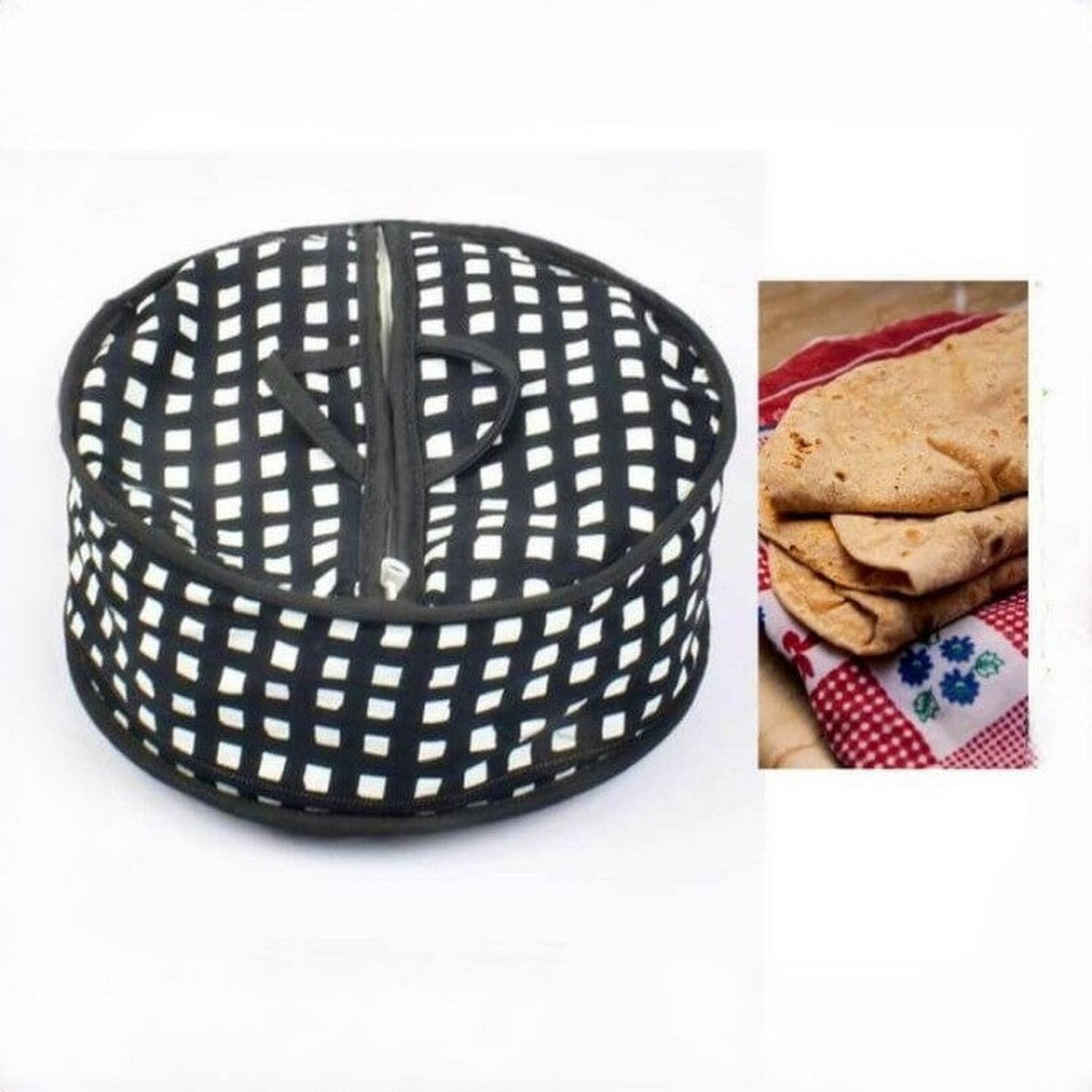 Cotton Zip Roti Box Basket Zipper Cover Multi Designs - FlyingCart.pk
