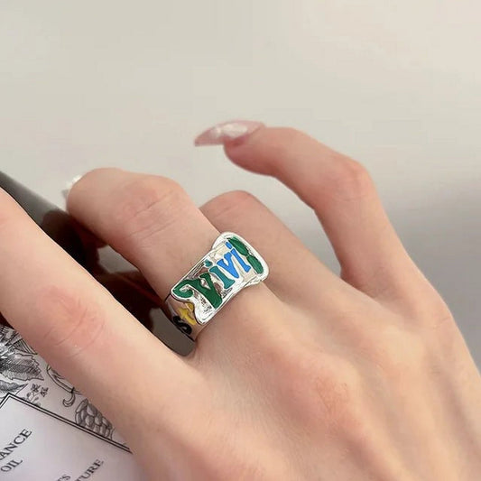 Graffiti Letter Adjustable Open Ring Multi Color - FlyingCart.pk