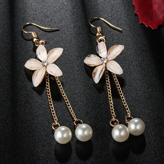 Elegant Star Long Pearl Flower Earrings - FlyingCart.pk