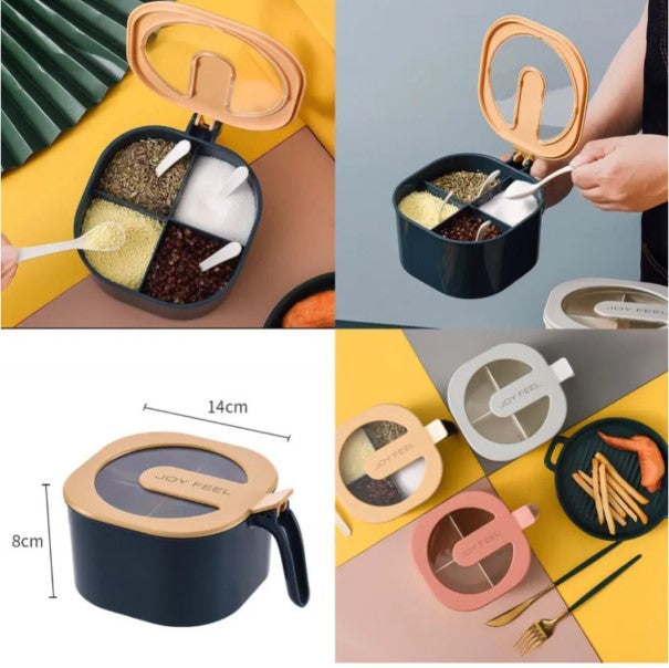 Spice Storage Box with 4 Compartments and Spoons - FlyingCart.pk