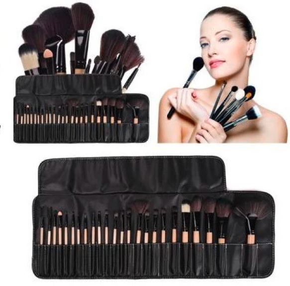 Set of 24 - Professional Makeup Brushes - Leather Pouch Included