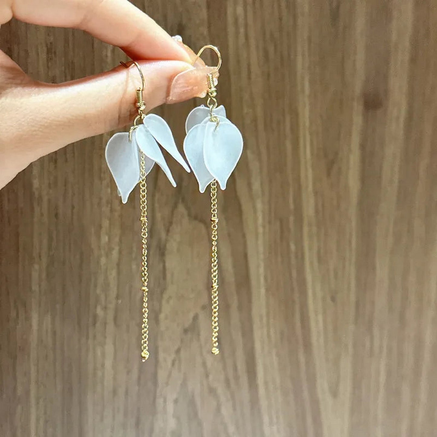 White Flower Petal Long Tassel Earrings - FlyingCart.pk