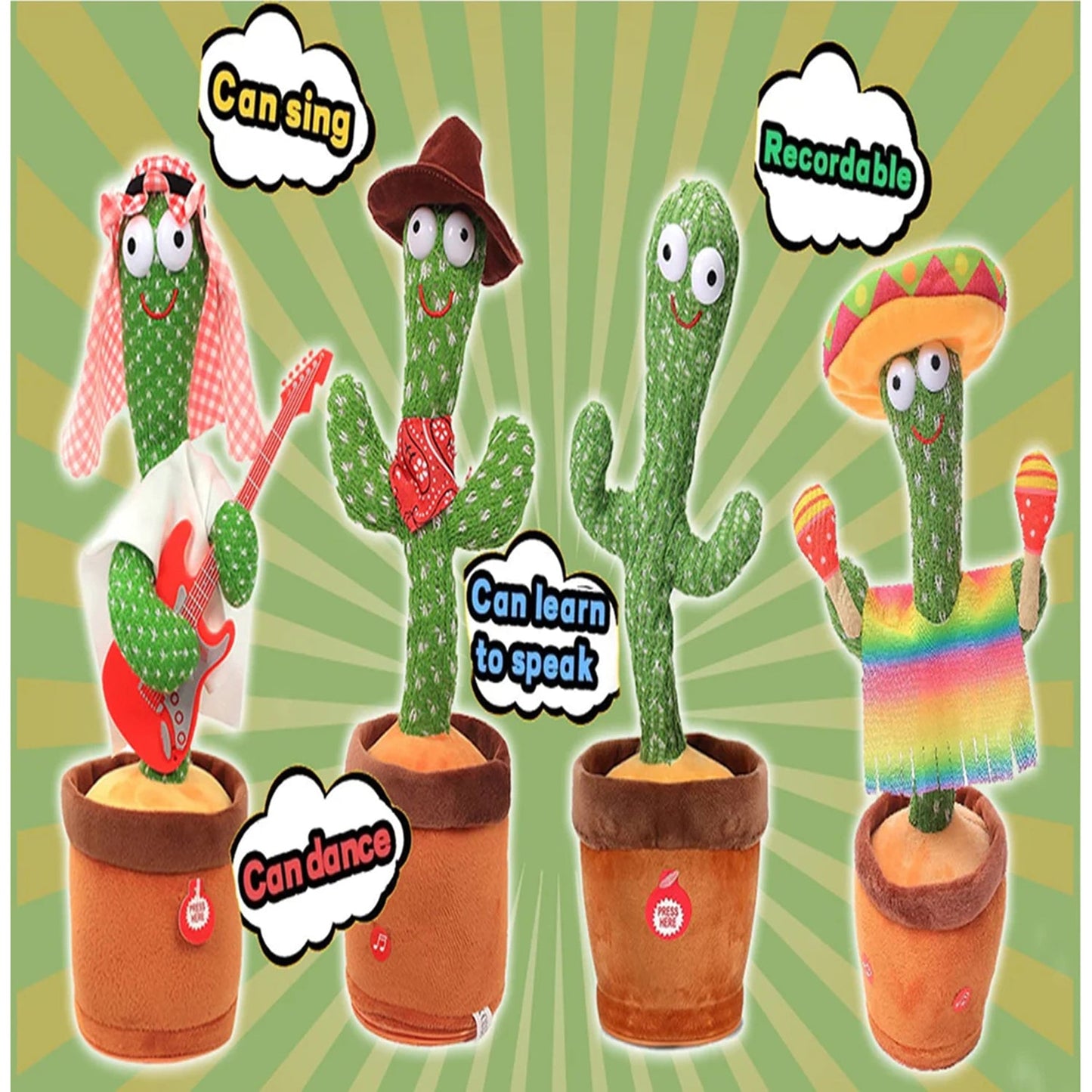 Dancing & Singing Repeat Your Words Cactus Toy - FlyingCart.pk