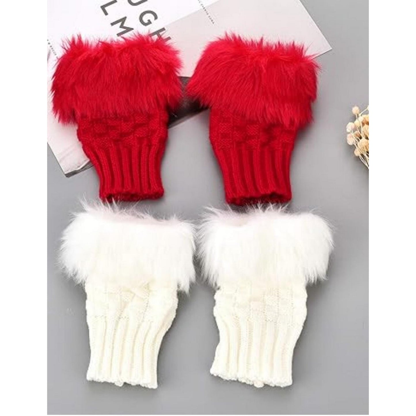 Fur Gloves Women Knitted Faux - FlyingCart.pk