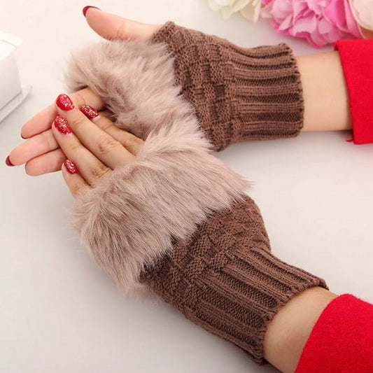Fur Gloves Women Knitted Faux - FlyingCart.pk