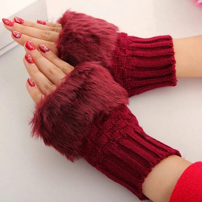 Fur Gloves Women Knitted Faux - FlyingCart.pk