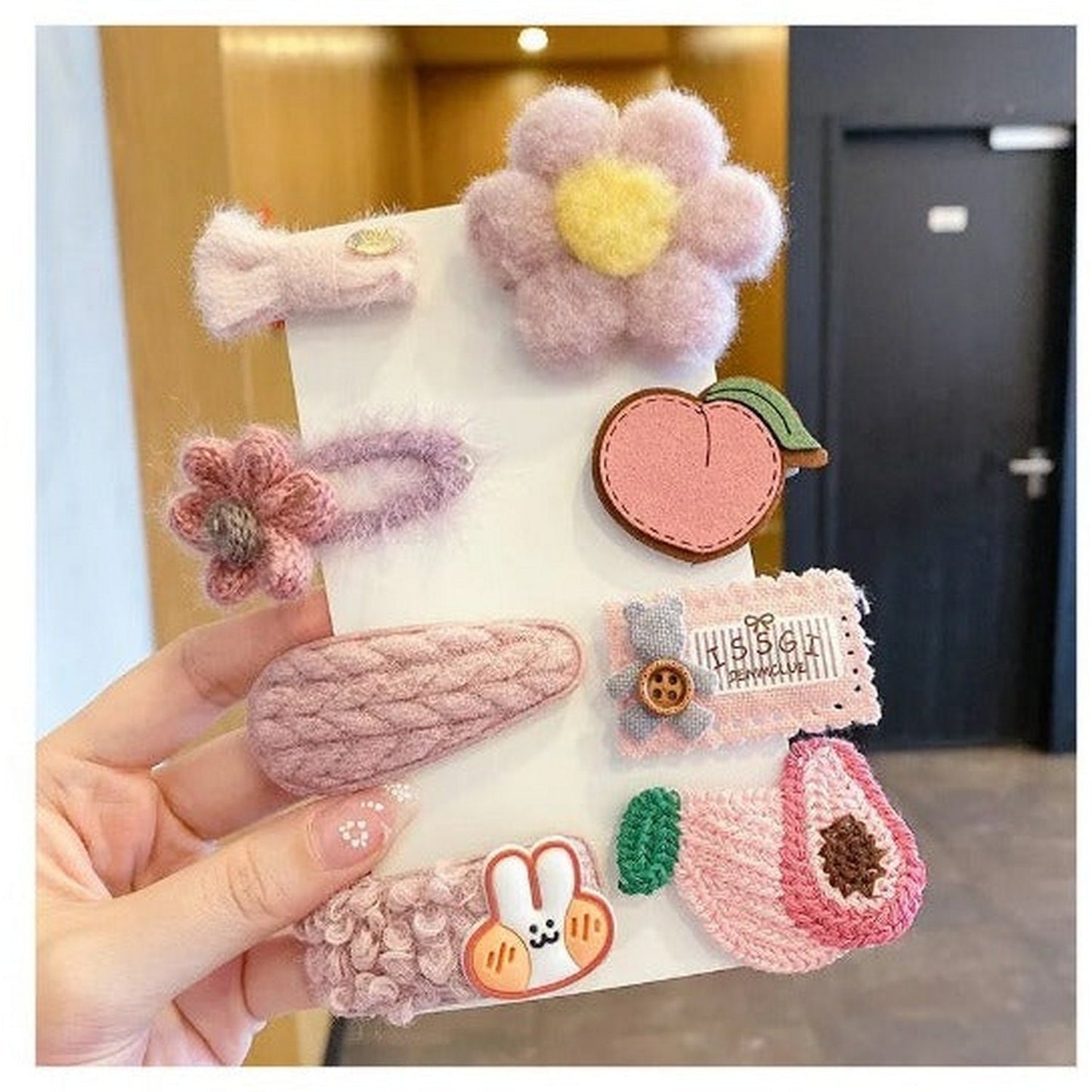 Beautiful Wool Knitted Hair Clips (Hand Made) 8 Pcs - FlyingCart.pk