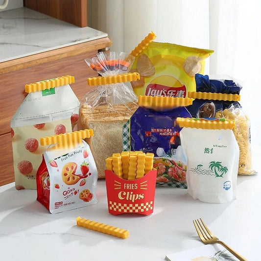 French Fries Shape Sealing Clip With Magnetic Holder (12 Pcs) - FlyingCart.pk