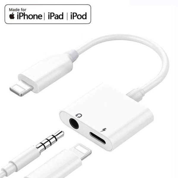 Apple iPhone Lightning to 3.5mm Earphone Jack & Mobile Charging Adapter - Flyingcart.pk
