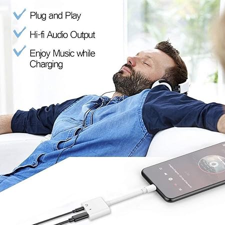 Apple iPhone Lightning to 3.5mm Earphone Jack & Mobile Charging Adapter - Flyingcart.pk